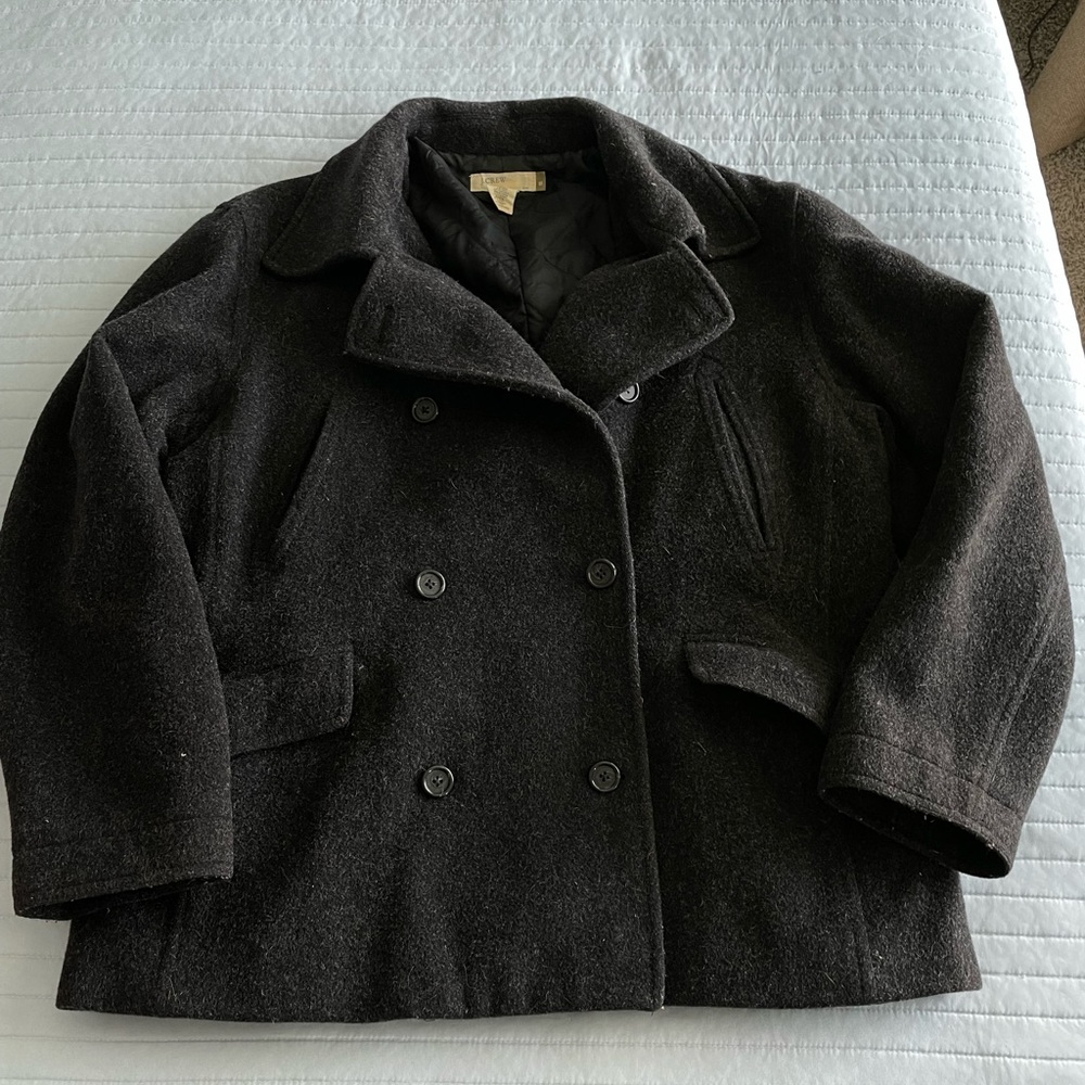 J. Crew - Men's Black Cashmere Wool Blend Double Breasted Peacoat Medium Coat